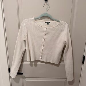 wild fable Ribbed Pearl Button-Front Cropped Sweater